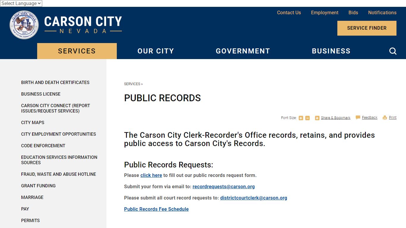 Public Records | Carson City